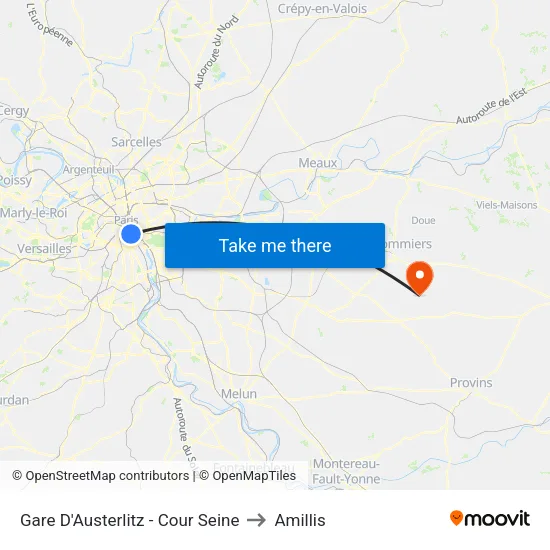 Gare D'Austerlitz - Cour Seine to Amillis map