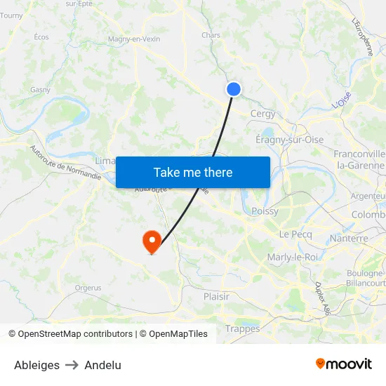 Ableiges to Andelu map