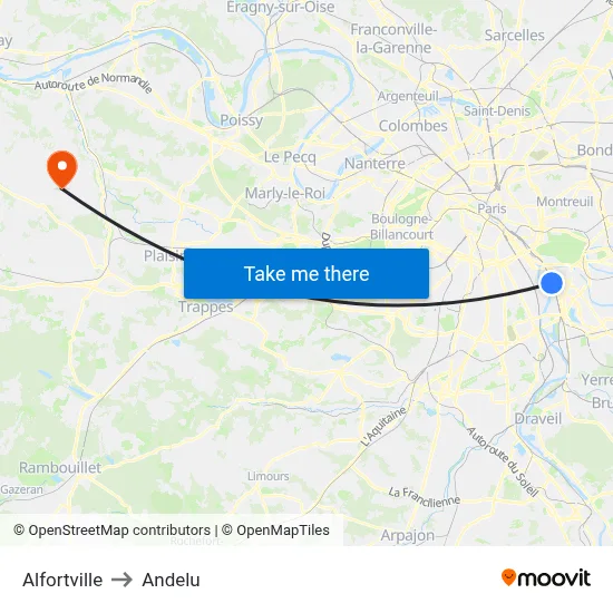 Alfortville to Andelu map