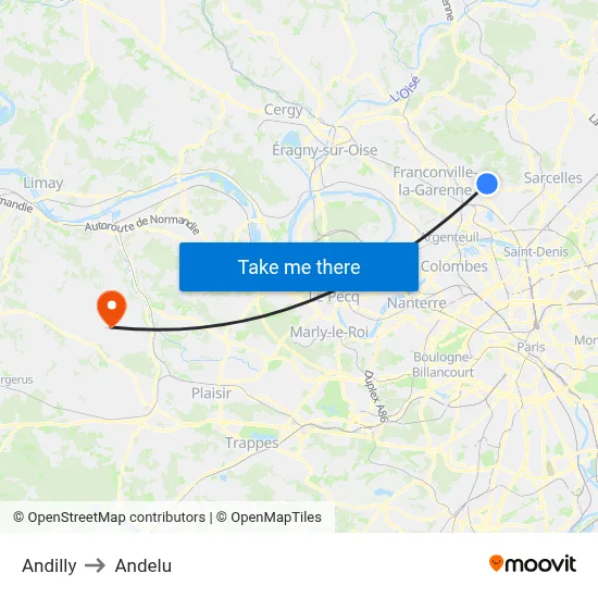 Andilly to Andelu map