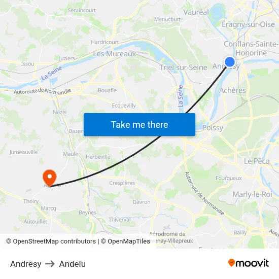 Andresy to Andelu map