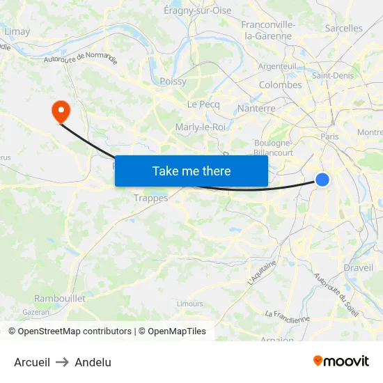 Arcueil to Andelu map