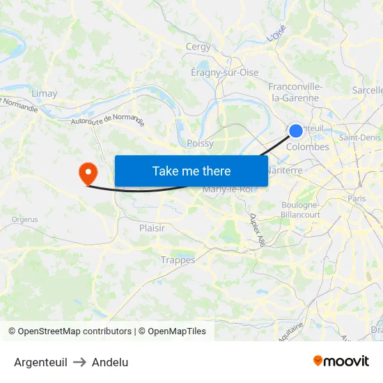 Argenteuil to Andelu map