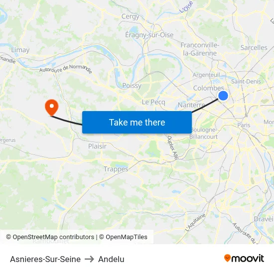 Asnieres-Sur-Seine to Andelu map