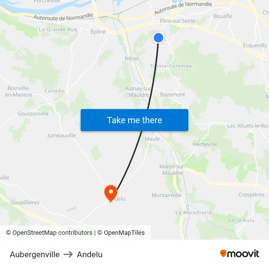 Aubergenville to Andelu map
