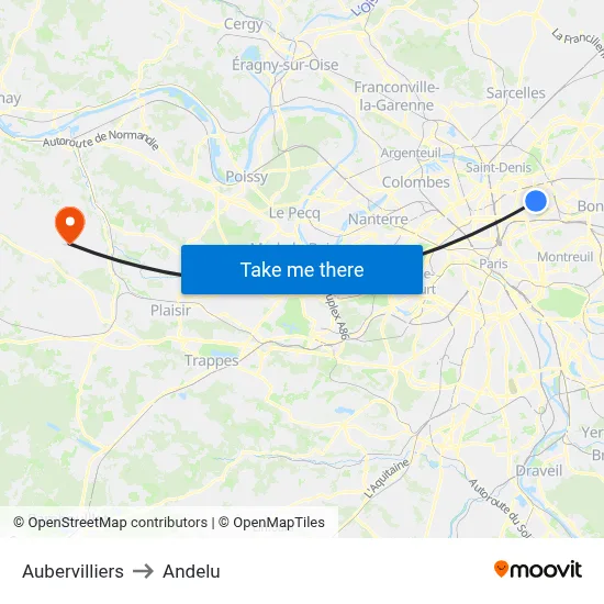 Aubervilliers to Andelu map