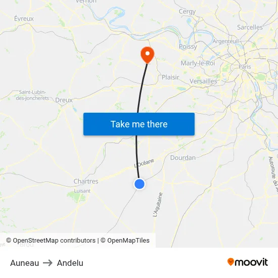 Auneau to Andelu map
