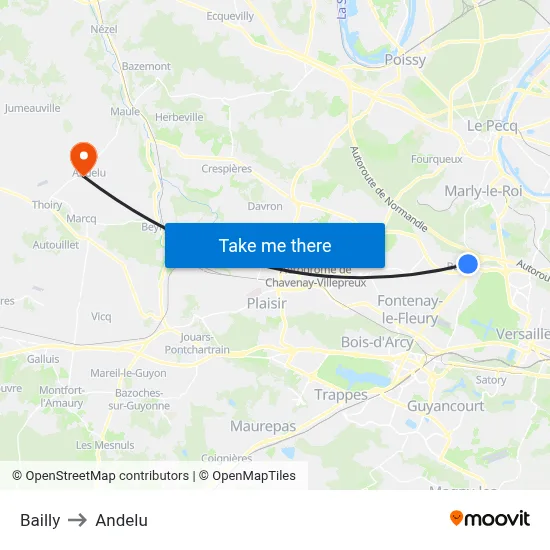Bailly to Andelu map