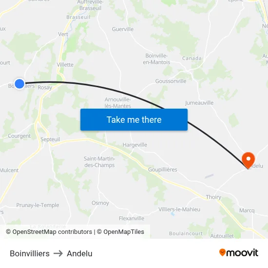 Boinvilliers to Andelu map
