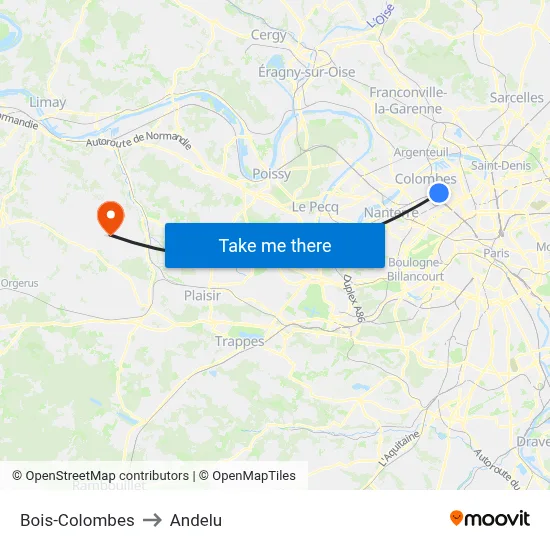 Bois-Colombes to Andelu map