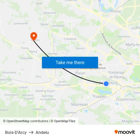 Bois-D'Arcy to Andelu map