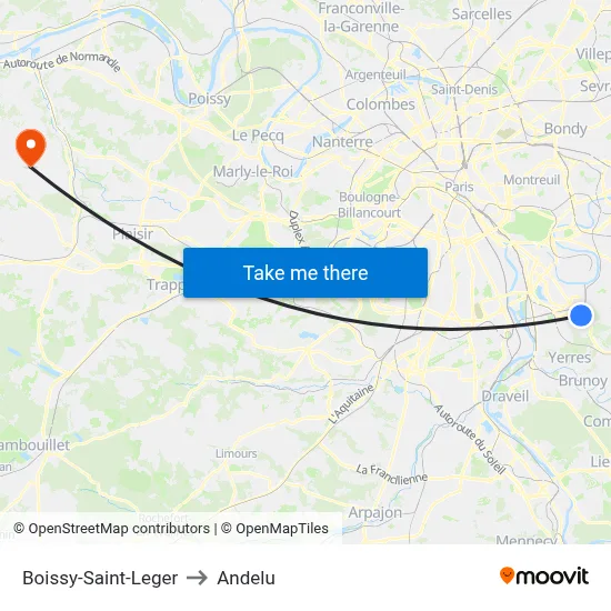Boissy-Saint-Leger to Andelu map