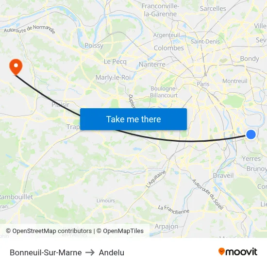 Bonneuil-Sur-Marne to Andelu map
