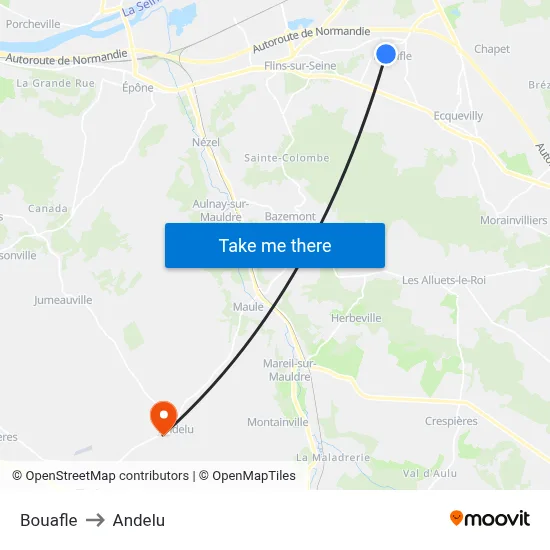 Bouafle to Andelu map