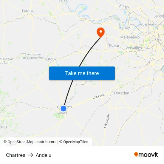 Chartres to Andelu map