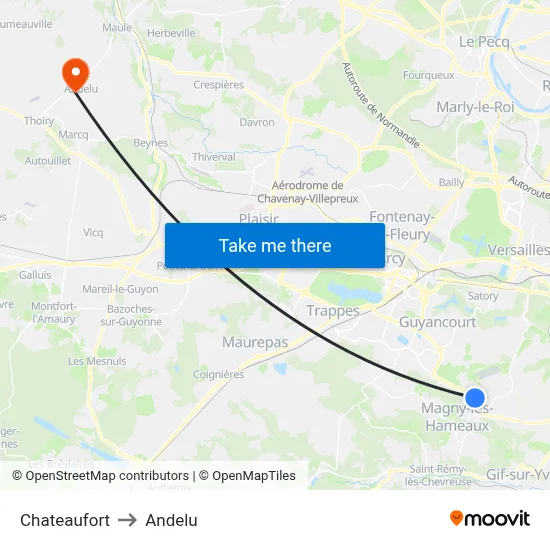 Chateaufort to Andelu map