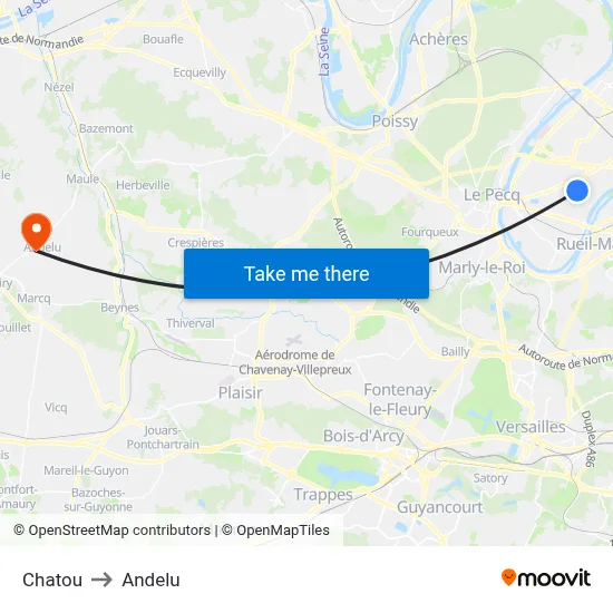 Chatou to Andelu map
