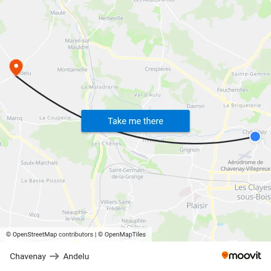 Chavenay to Andelu map