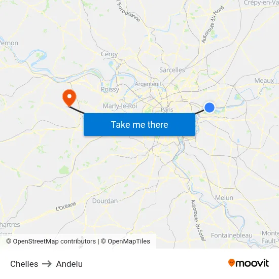 Chelles to Andelu map