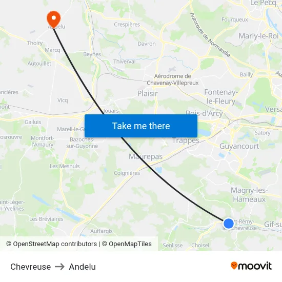 Chevreuse to Andelu map