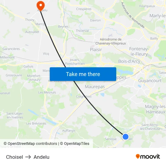 Choisel to Andelu map