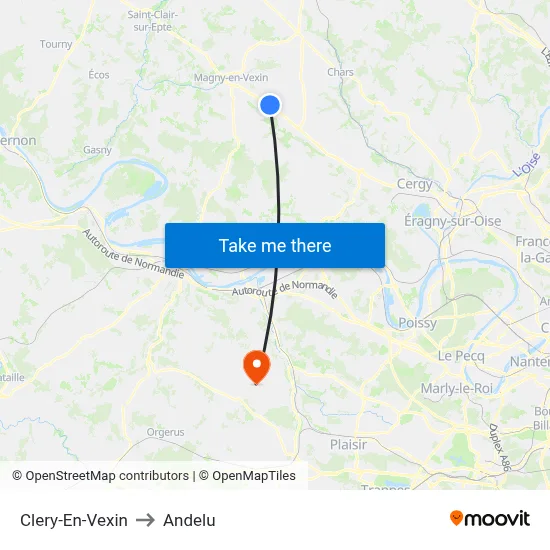 Clery-En-Vexin to Andelu map