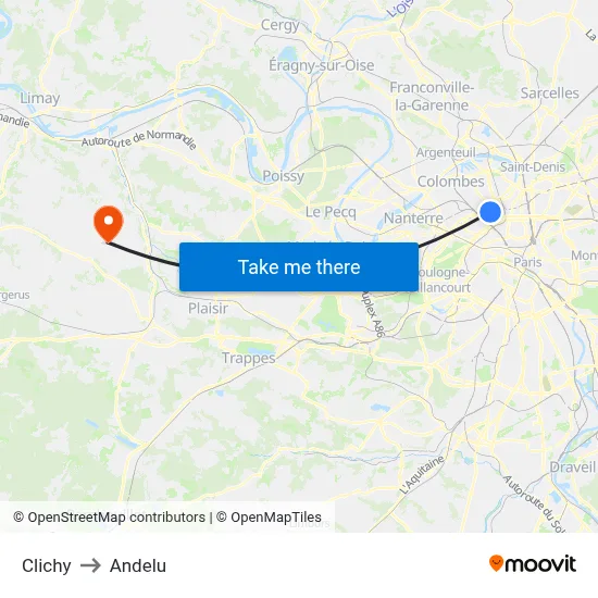Clichy to Andelu map