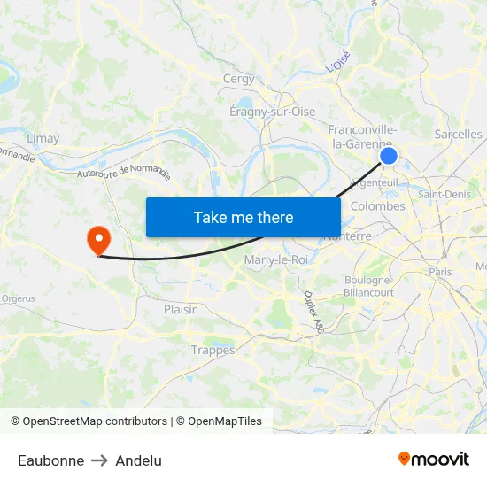 Eaubonne to Andelu map