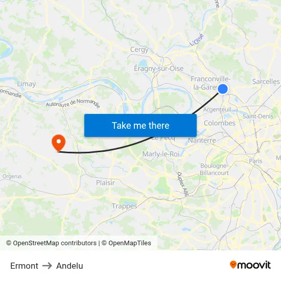 Ermont to Andelu map