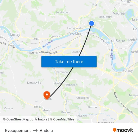 Evecquemont to Andelu map