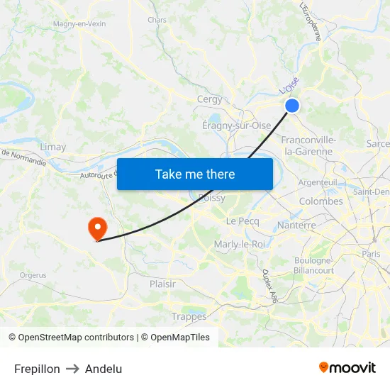 Frepillon to Andelu map