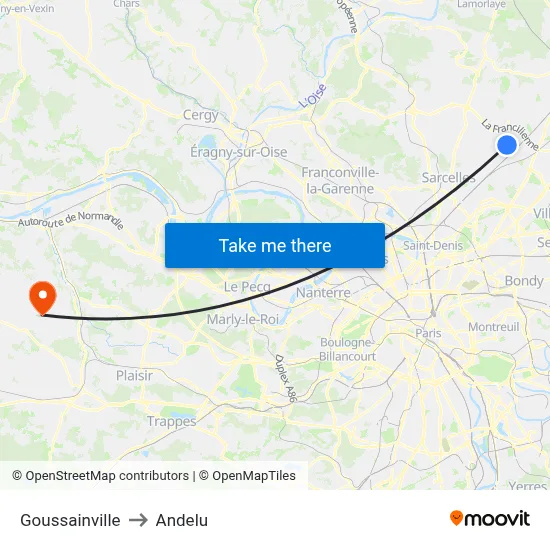 Goussainville to Andelu map