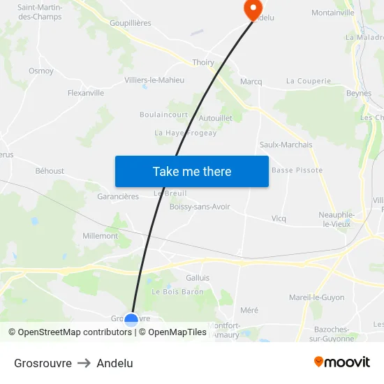 Grosrouvre to Andelu map