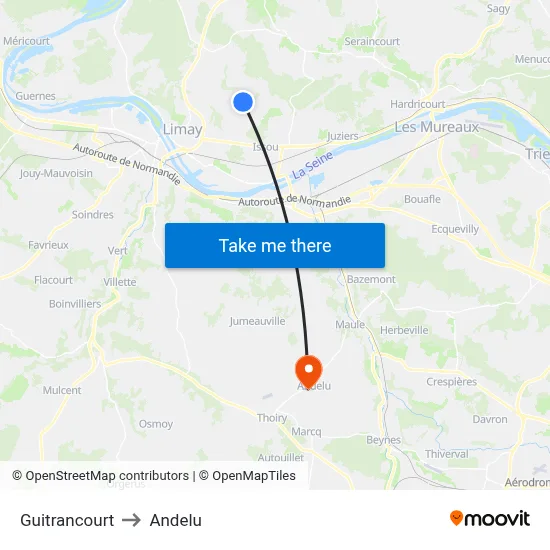 Guitrancourt to Andelu map