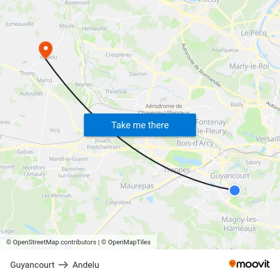 Guyancourt to Andelu map