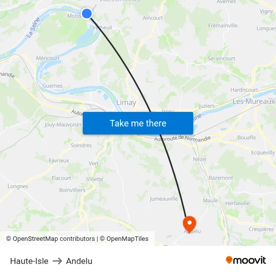 Haute-Isle to Andelu map
