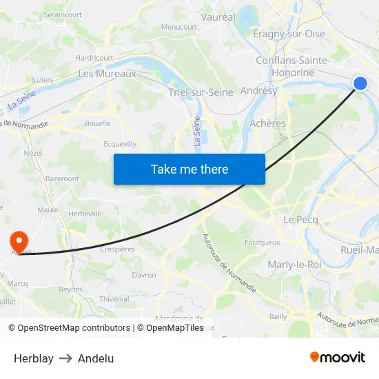 Herblay to Andelu map
