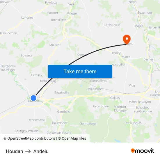 Houdan to Andelu map