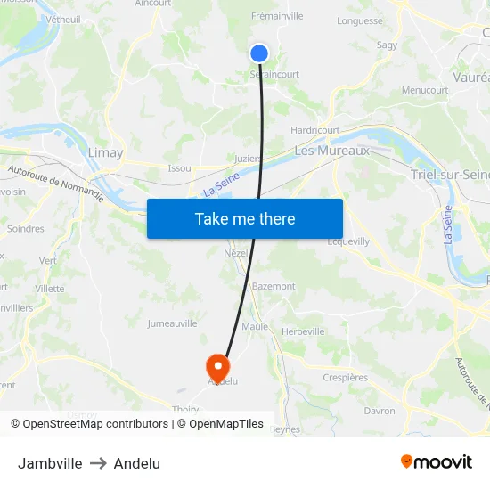 Jambville to Andelu map