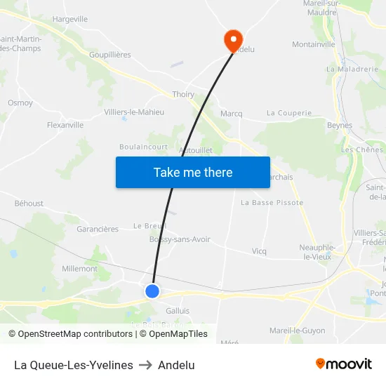 La Queue-Les-Yvelines to Andelu map
