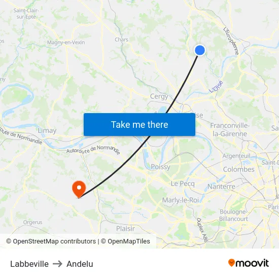 Labbeville to Andelu map