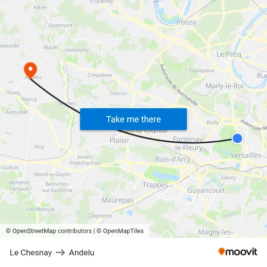 Le Chesnay to Andelu map