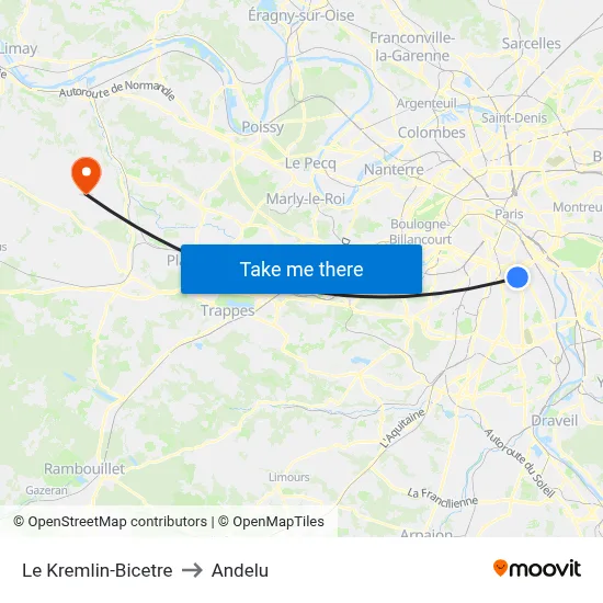 Le Kremlin-Bicetre to Andelu map