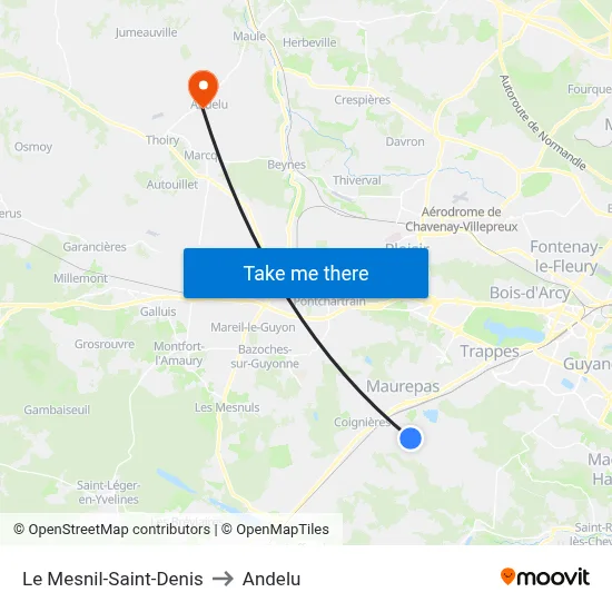 Le Mesnil-Saint-Denis to Andelu map