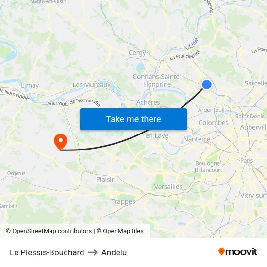 Le Plessis-Bouchard to Andelu map