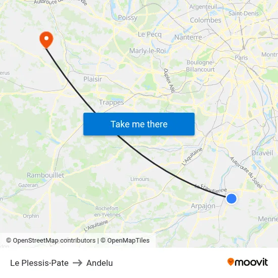 Le Plessis-Pate to Andelu map