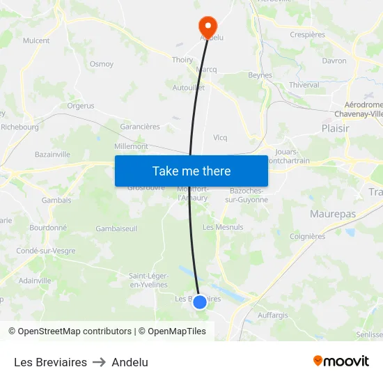 Les Breviaires to Andelu map