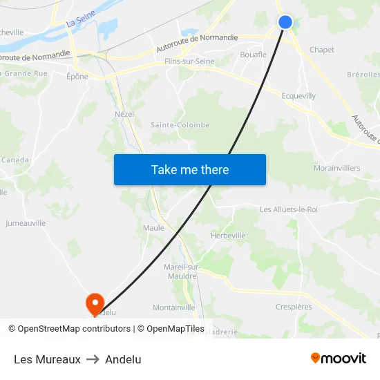 Les Mureaux to Andelu map