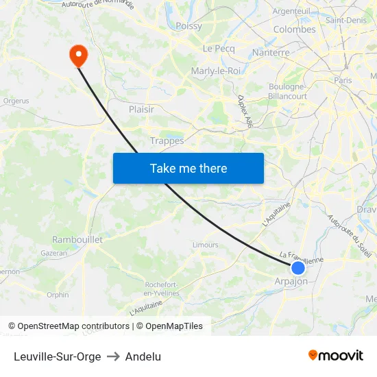 Leuville-Sur-Orge to Andelu map