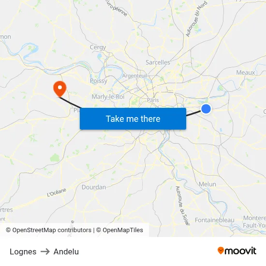 Lognes to Andelu map